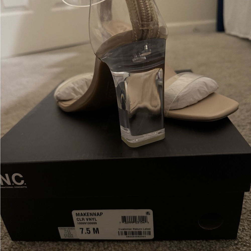 INC International Concepts Clear Vinyl and Beige Block Heel Sandals